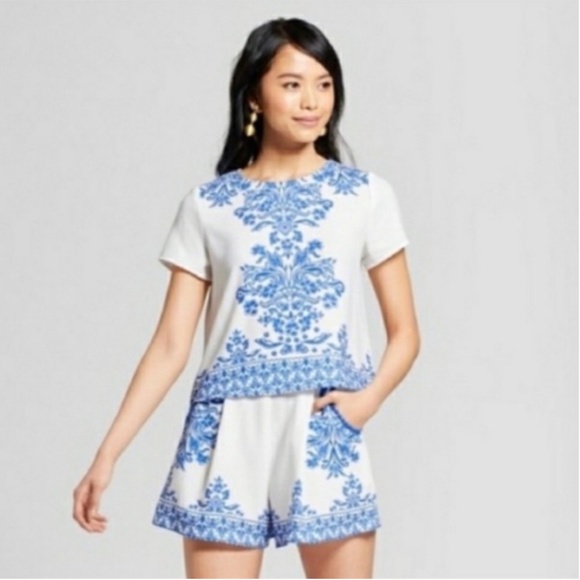 blue and white two piece set